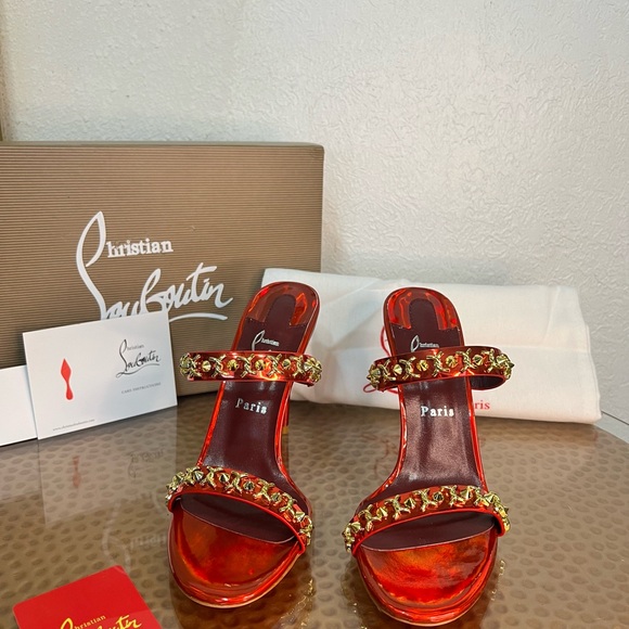 Christian Louboutin Red Crystal Embellished Heels size 6 1/2 - Picture 2 of 4